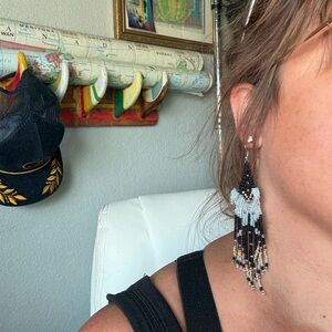 Elegant Beaded Black and White Earrings